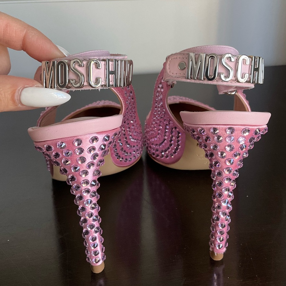 Moschino 105 MM Pink Crystal Embellished Heels - Picture 5 of 9